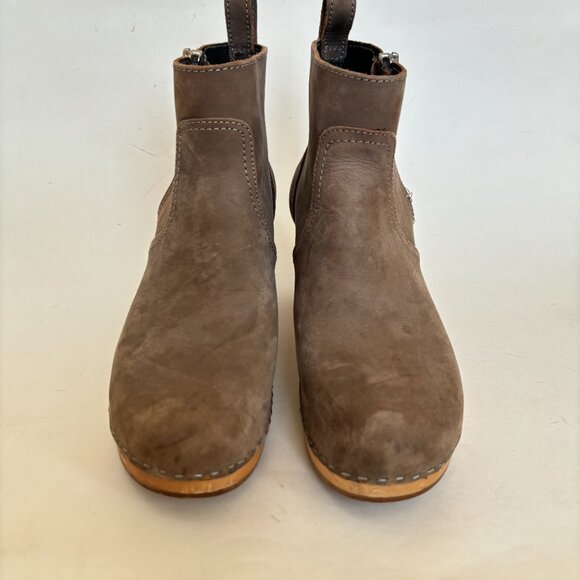 Swedish Hasbeens Boots Heel Zip It Emy Clog Toffel Ankle Taupe Tan Suede 38 8 - Picture 5 of 14